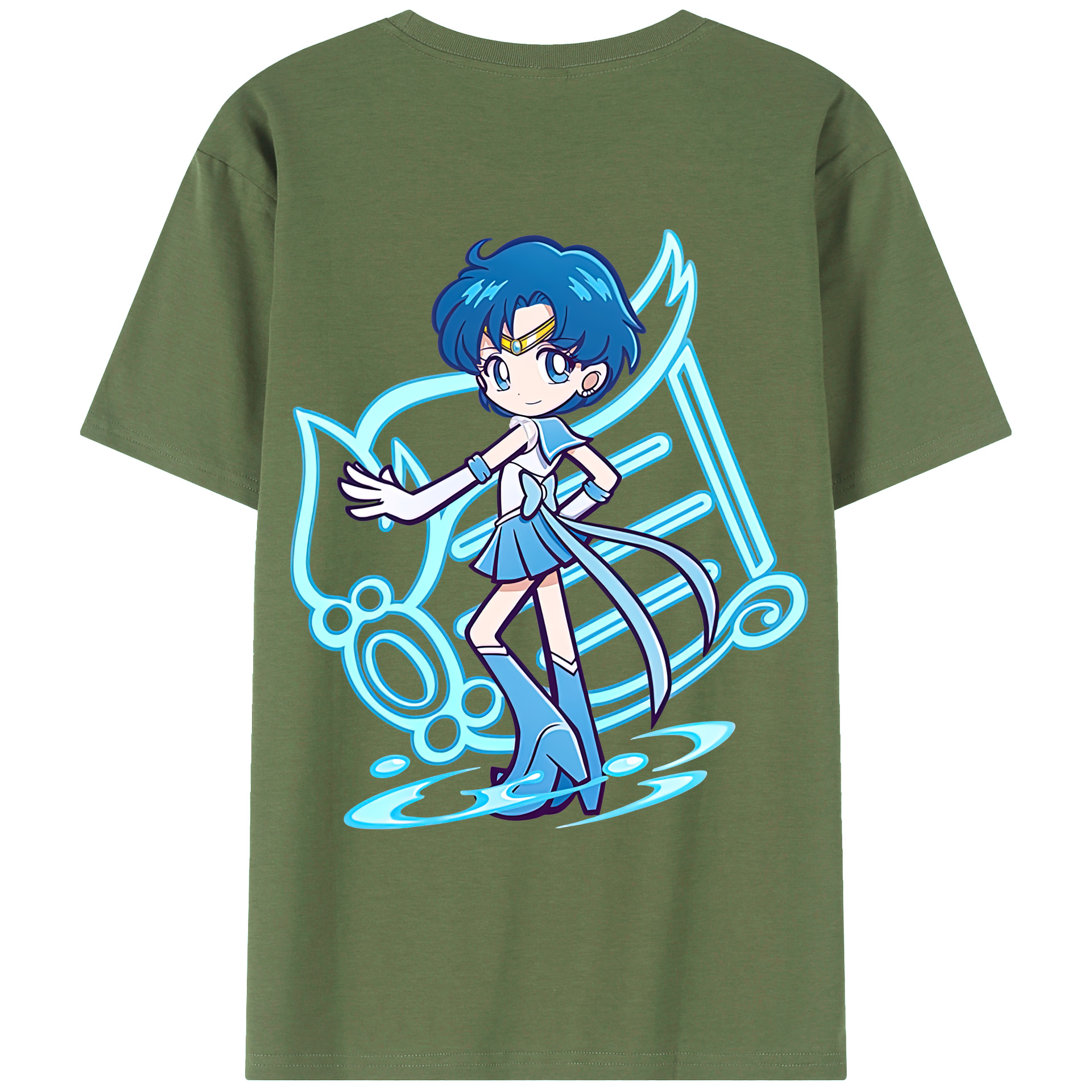 （画像用） 美少女戦士セーラームーン 水野 亜美 みずの あみ Sailor Moon Mizuno Ami 綿100％ メンズ半袖Tシャツ（バックプリント） 通気性